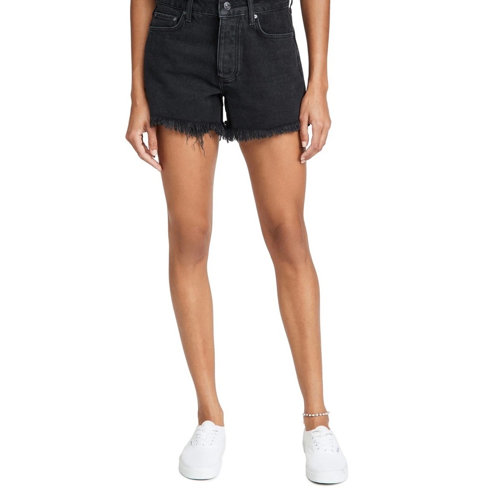 PAIGE Noella Cutoff Shorts Women 27 Black Denim Distressed High Rise